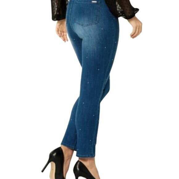 NEW G by‎ Giuliana Black Label Echochic Rhinestone Straight Leg Jean, Size 6 - Picture 2 of 14